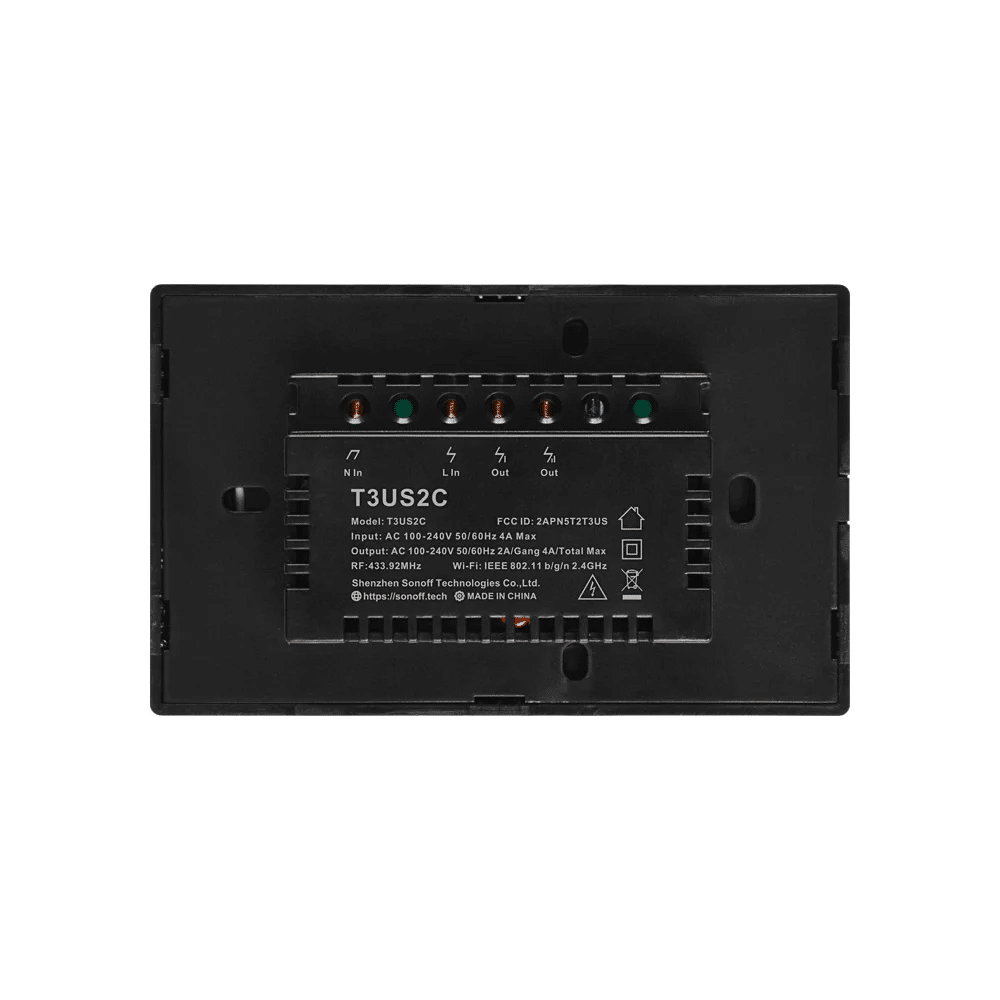 Interruptor de pared negro 2 Canales WIFI - Sonoff